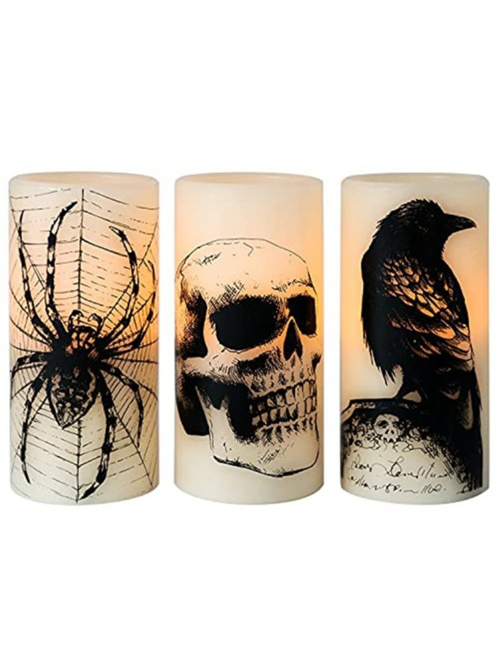 Gothic Halloween Skull Spider LED Flameless Flickering Candles Battery Operated